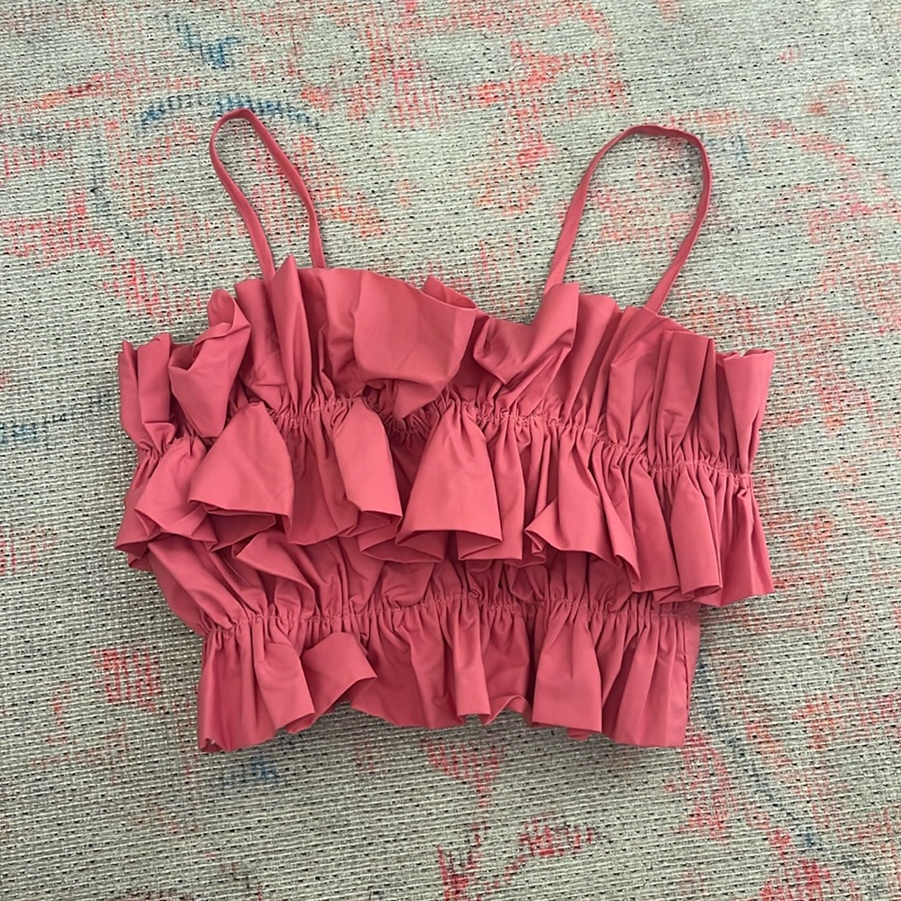 pink ruffle crop top size xs